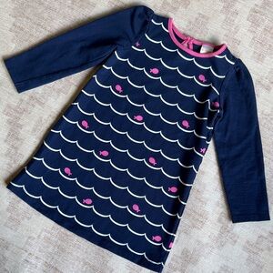 Gymboree Coastal Navy Dress with Pink Trim Waves and Fish Print 3T